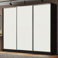 Guarda Roupa Casal 100% MDF Madesa Royale 3 Portas de Correr - Preto/Branco