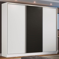 Guarda Roupa Casal 100% MDF Madesa Zurique 3 Portas de Correr - Branco/Branco/Preto