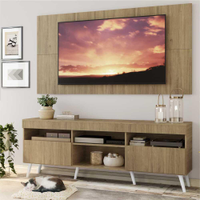 Rack com Painel TV 65" Londres Multimóveis Pés Retrô e 2 portas Rustic/Branco