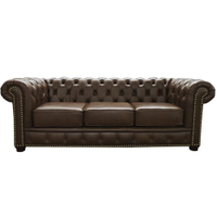 Sofá 3 Lugares Sala de Estar 235cm Chesterfield Pés Madeira Couro Marrom G40 - Gran Belo