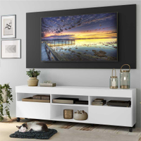 Rack com Painel TV 65" com Rodízios e 2 portas Londres Multimóveis Branco/Preto