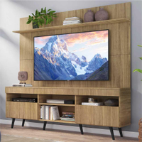 Rack com Painel e Suporte TV 65" Madri Multimóveis Rustic com Prateleira e Pés Retrô Preto