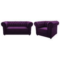 Kit Poltrona e Namoradeira Chesterfield Ana Suede Roxo - Amarena Móveis