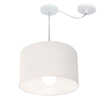 Pendente Cilíndrico Com Desvio Md-4227 Cúpula em Tecido 40x30cm Branco - Bivolt