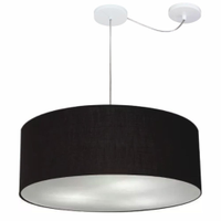 Pendente Cilíndrico Com Desvio Md-4266 Cúpula em Tecido 60x21cm Preto - Bivolt