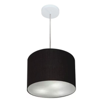 Pendente Cilíndrico Md-4210 Cúpula em Tecido 30x25cm Preto - Bivolt