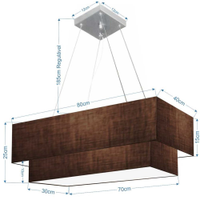 Pendente Duplo Retangular Vivare Md-4321 Cúpula em Tecido 80x40cm x 70x30cm Café - Bivolt