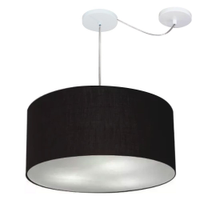 Pendente Cilíndrico Com Desvio Md-4263 Cúpula em Tecido 55x25cm Preto - Bivolt