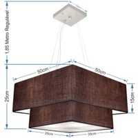 Pendente Duplo Quadrado Vivare Md-4066 Cúpula em Tecido 50x35cm Café - Bivolt