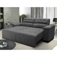 Sofá 2,12m Retrátil e Reclinável com Molas Cama inBox Top Tecido Suede Velusoft Cinza