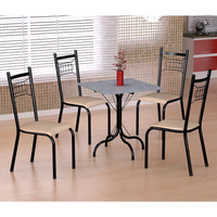 Conjunto de Mesa Malaga com 4 Cadeiras Lisboa Preto Prata e Nature Bege