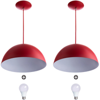 2 Lustres Pendente Meia Lua 40cm Alumínio Vermelho + Lampada