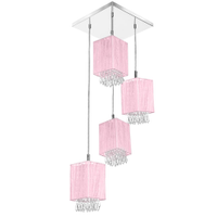 Lustre Pendente Quadclear Organza Quadrado Rosa Magnífico