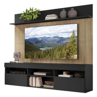 Rack com Painel TV 65" Madri Multimóveis Preto/Rustic com Suporte e Prateleira Preta