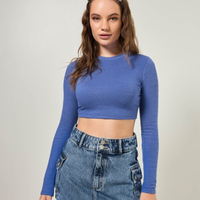 Blusa Cropped De Manga Longa Malha Crepe