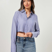 Camisa Cropped Listrada Azul