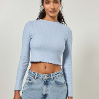 Blusa Cropped Manga Longa Tricô Texturizado