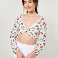 Cropped Manga Longa Off-White Floral