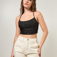 Cropped Em Lurex Preto Costas Abertas