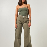 Calça Cargo Em Sarja Verde Militar